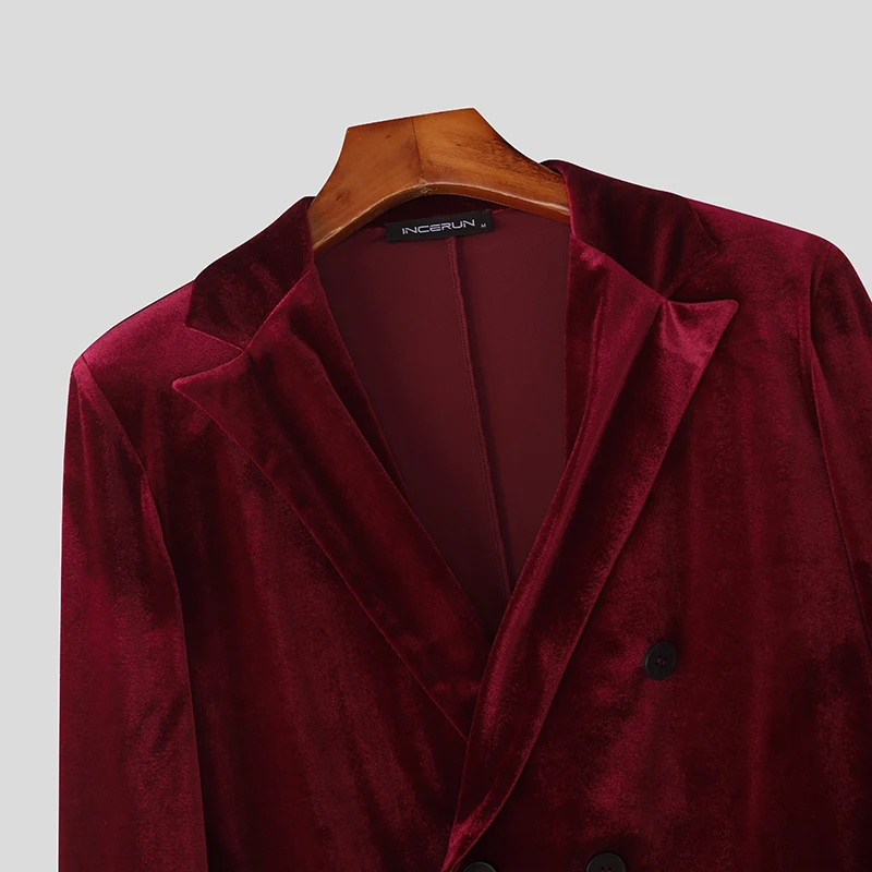INCERUN Men Sets Solid Color Velour Lapel Long Sleeve Blazer & Pants Two Pieces Sets Streetwear Elegant Fashion Casual Men Suits