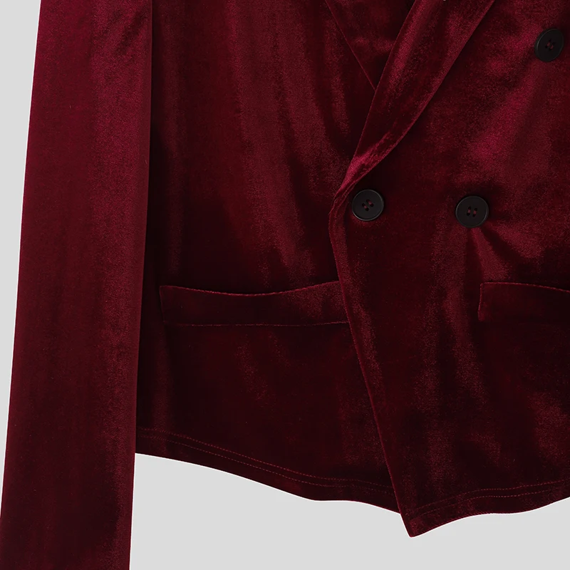 INCERUN Men Sets Solid Color Velour Lapel Long Sleeve Blazer & Pants Two Pieces Sets Streetwear Elegant Fashion Casual Men Suits