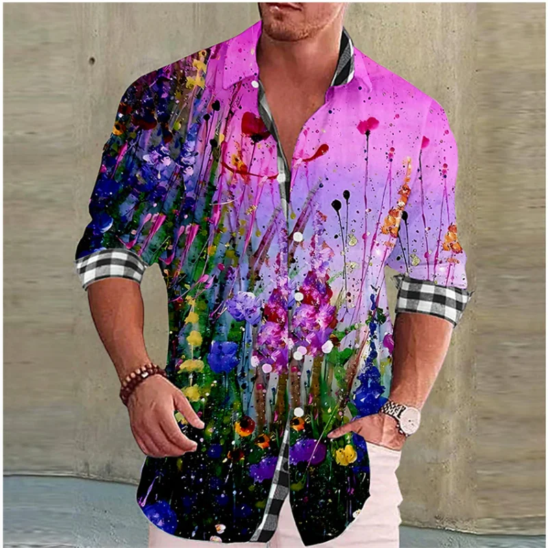 Valentine's Day Pattern Rose Novelty Casual Men's Shirt Holiday Casual Daily Shirt Lapel Long Sleeve Red S-5XL Fast Shipping