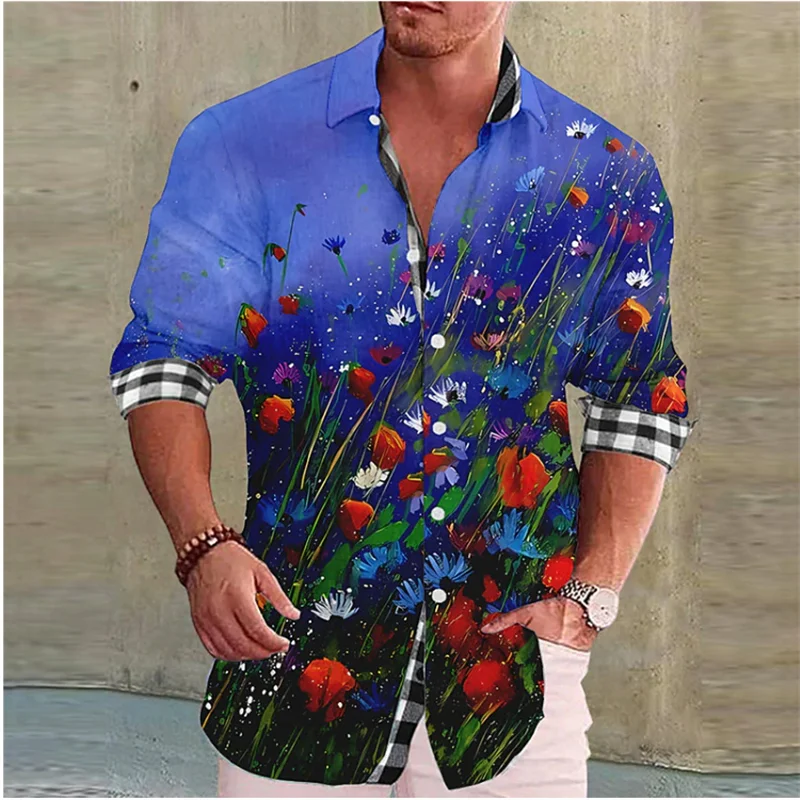 Valentine's Day Pattern Rose Novelty Casual Men's Shirt Holiday Casual Daily Shirt Lapel Long Sleeve Red S-5XL Fast Shipping