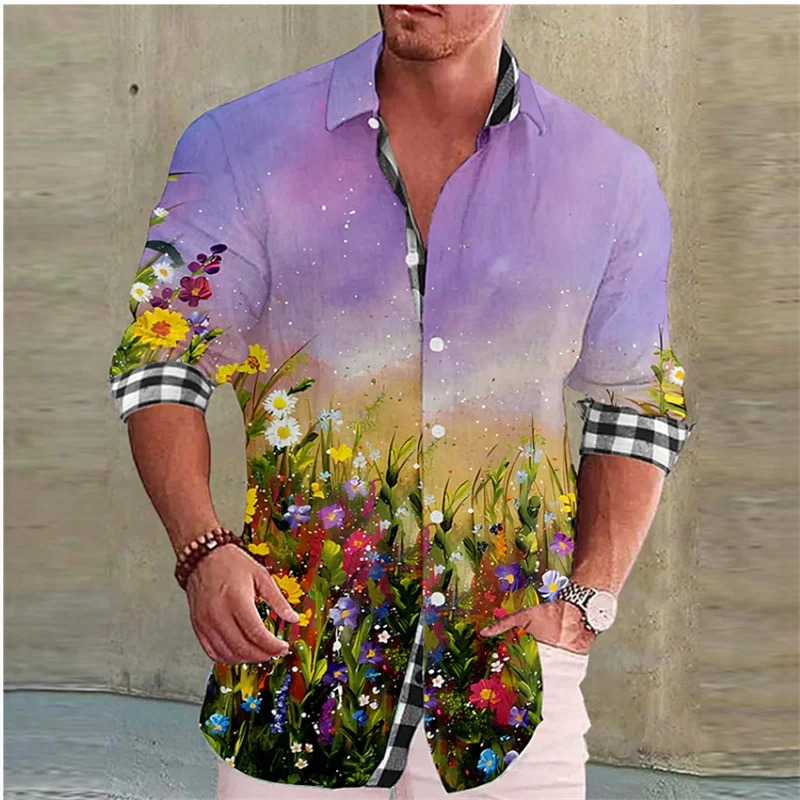 Valentine's Day Pattern Rose Novelty Casual Men's Shirt Holiday Casual Daily Shirt Lapel Long Sleeve Red S-5XL Fast Shipping