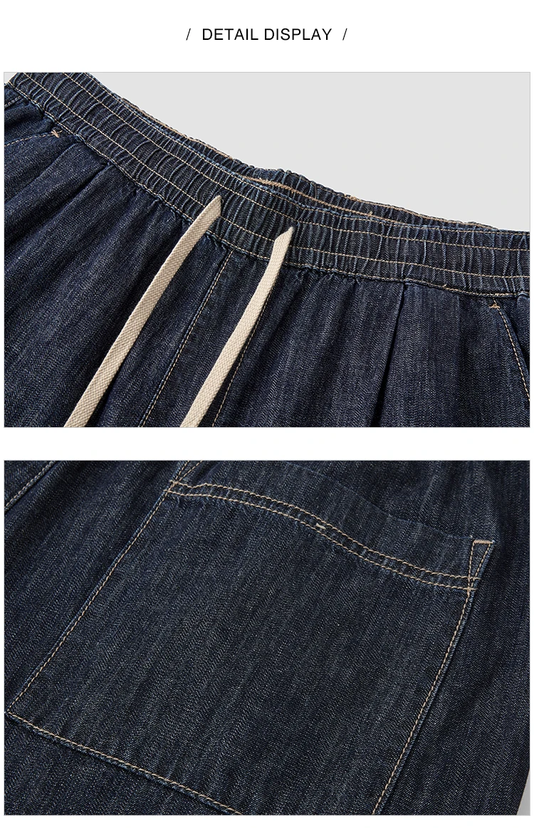 Semir Men Pants Denim Cotton Skin Friendly Loose Wide Leg Elastic Waist Drawstring Micro Pleated 2026 Summer Casual Style Fashio