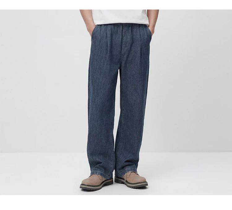 Semir Men Pants Denim Cotton Skin Friendly Loose Wide Leg Elastic Waist Drawstring Micro Pleated 2026 Summer Casual Style Fashio