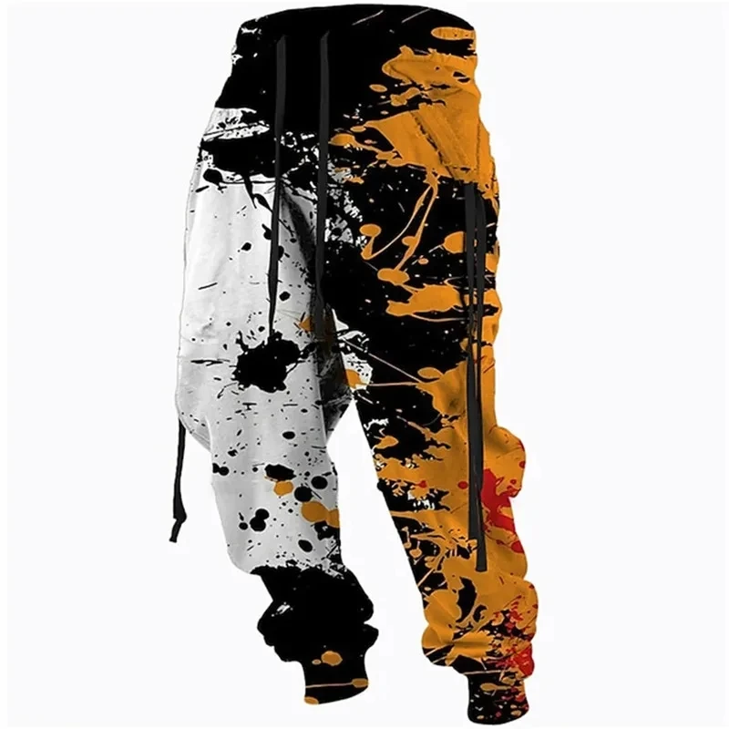Men's casual jogging trousers with oil paint splash prints, suitable for outdoor autumn and winter fashion drawstring sweatpants