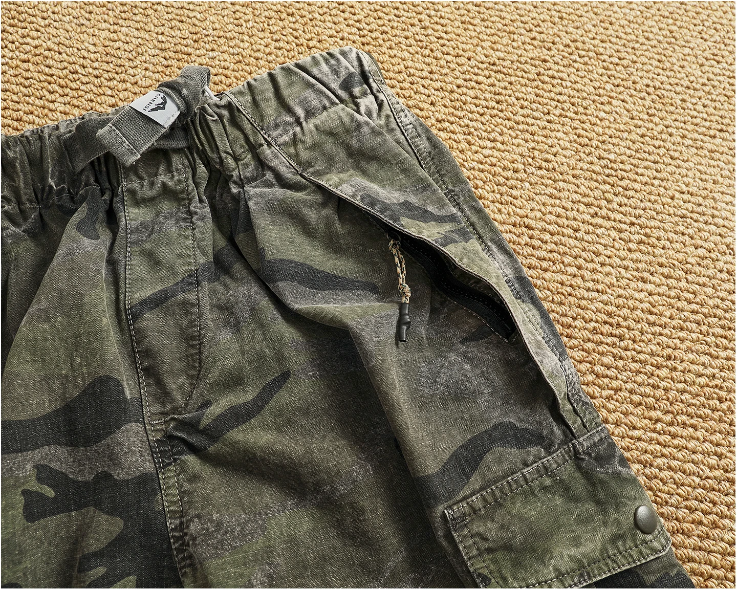Men's new retro American woven fabric loose street elastic waist multi-pocket overalls