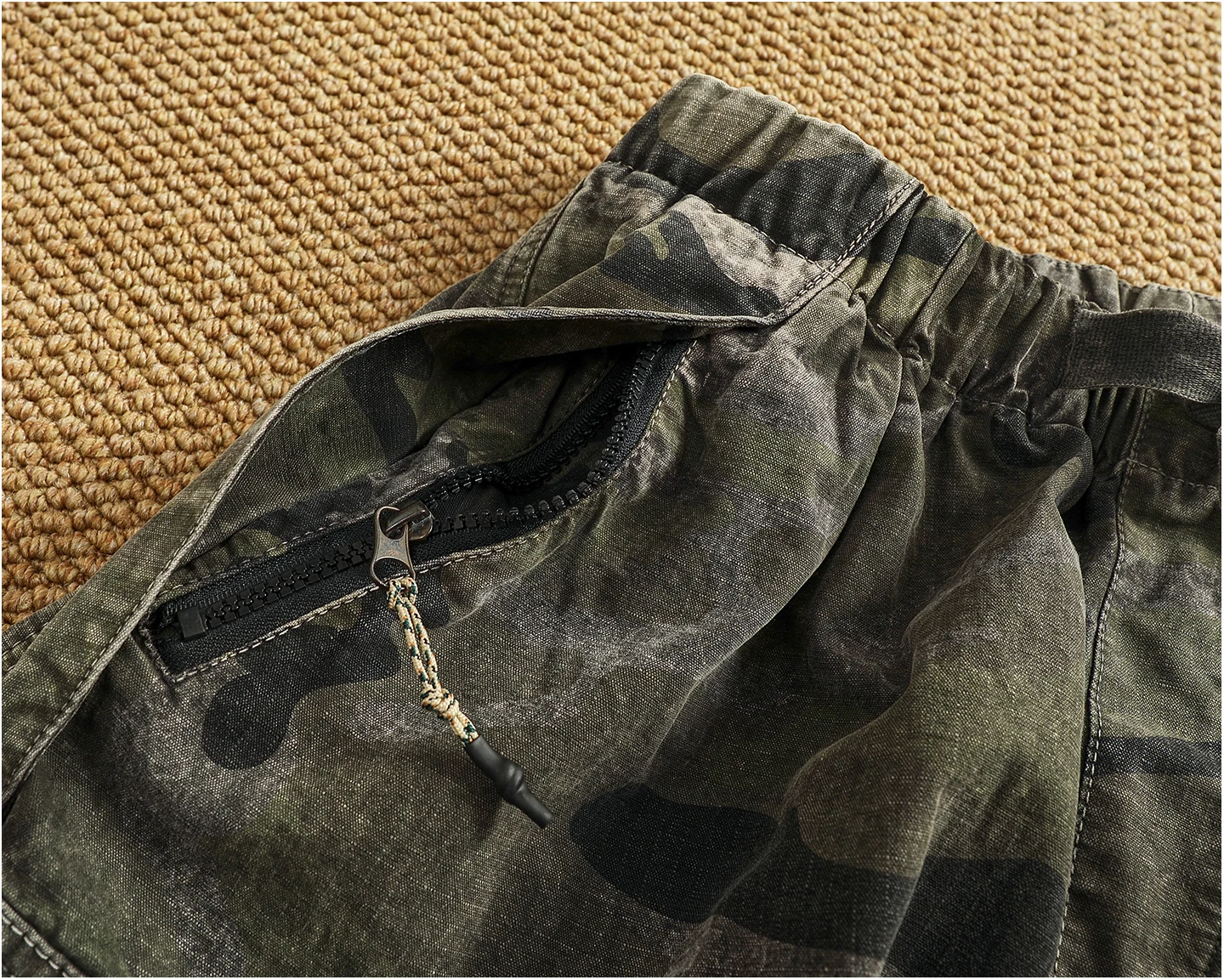 Men's new retro American woven fabric loose street elastic waist multi-pocket overalls