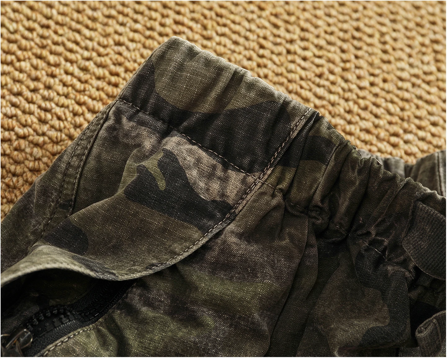 Men's new retro American woven fabric loose street elastic waist multi-pocket overalls