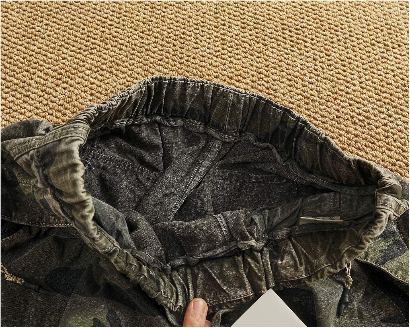 Men's new retro American woven fabric loose street elastic waist multi-pocket overalls