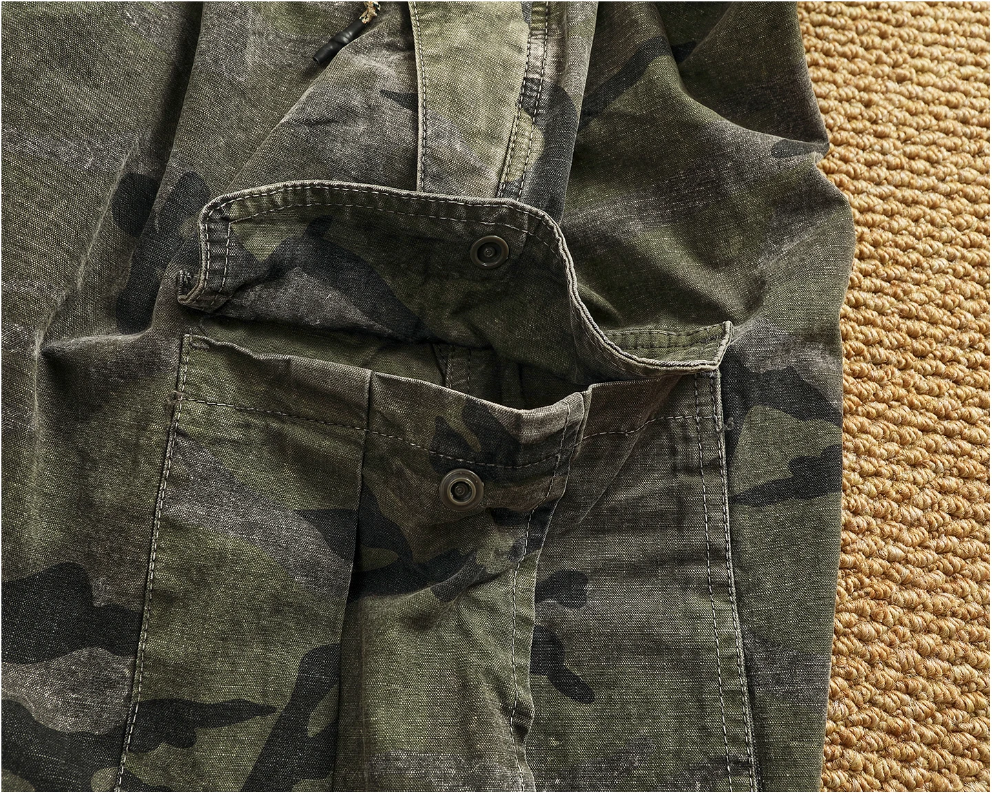 Men's new retro American woven fabric loose street elastic waist multi-pocket overalls
