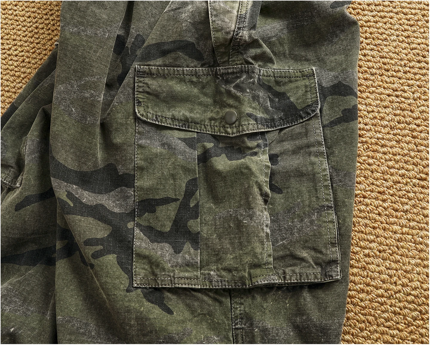 Men's new retro American woven fabric loose street elastic waist multi-pocket overalls