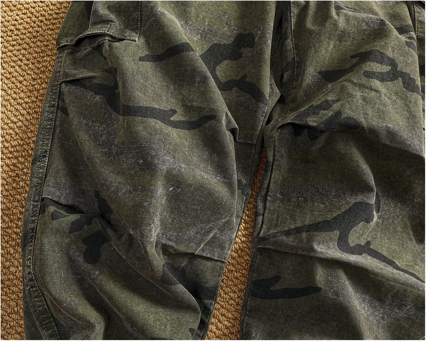Men's new retro American woven fabric loose street elastic waist multi-pocket overalls