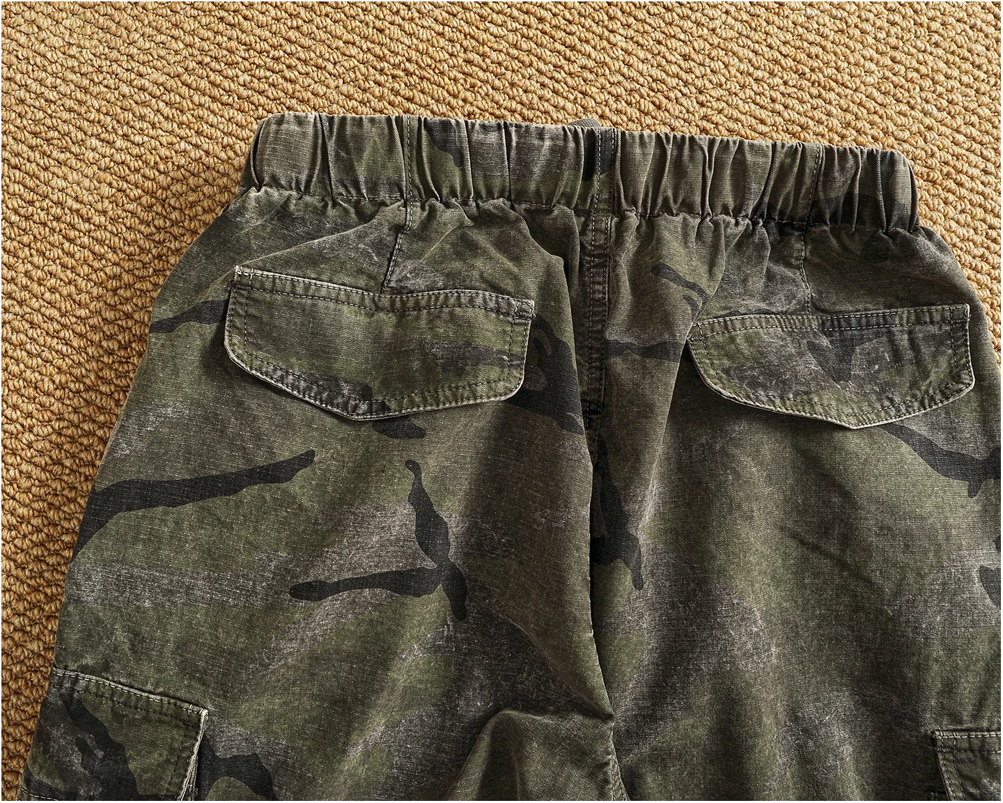 Men's new retro American woven fabric loose street elastic waist multi-pocket overalls