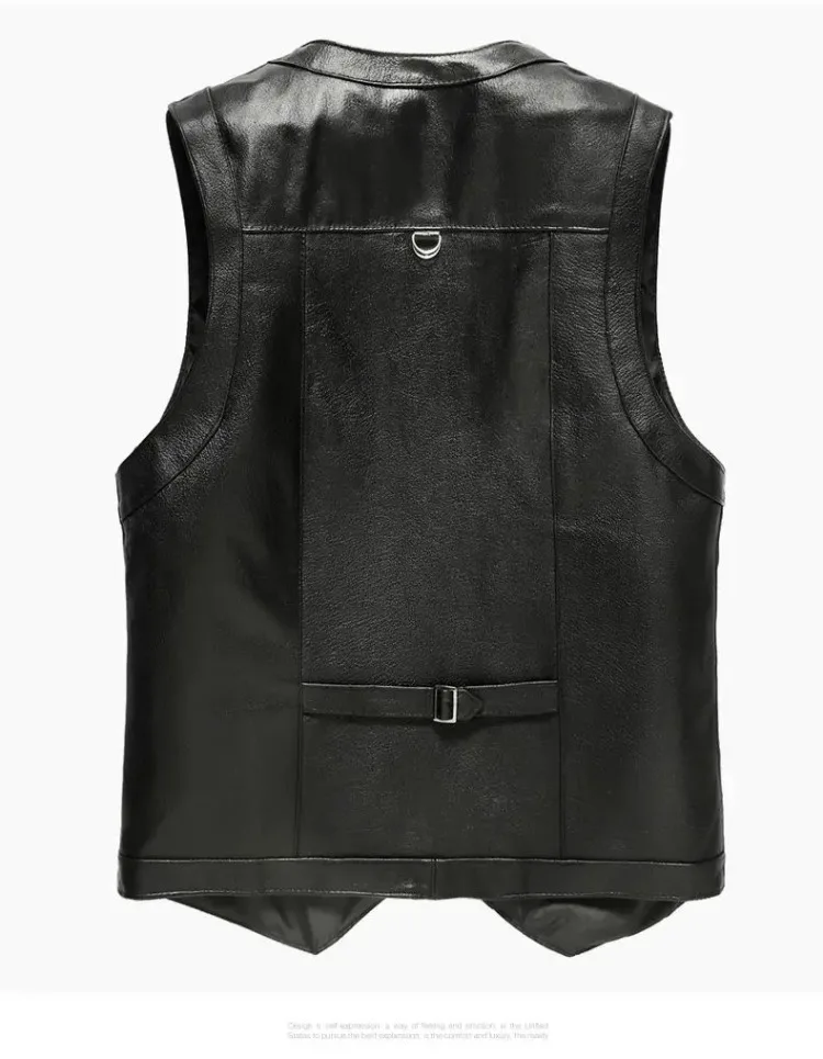 6XL Big Size Men's Real Leather Vest Genuine Sheepskin Thick Warm Quilted Lining Outdoor Fishing Waistcoat Multi-pocket Gilet