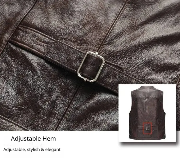 6XL Big Size Men's Real Leather Vest Genuine Sheepskin Thick Warm Quilted Lining Outdoor Fishing Waistcoat Multi-pocket Gilet