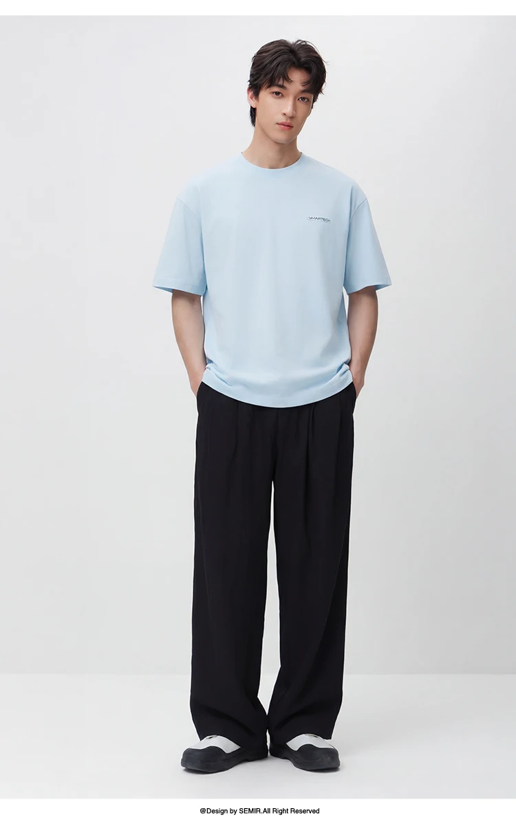Semir Men Pants Casual Micro Wrinkle A Line Loose Drape Comfort Tall Slim Fit Wide Leg 2026 Summer Fashion Top