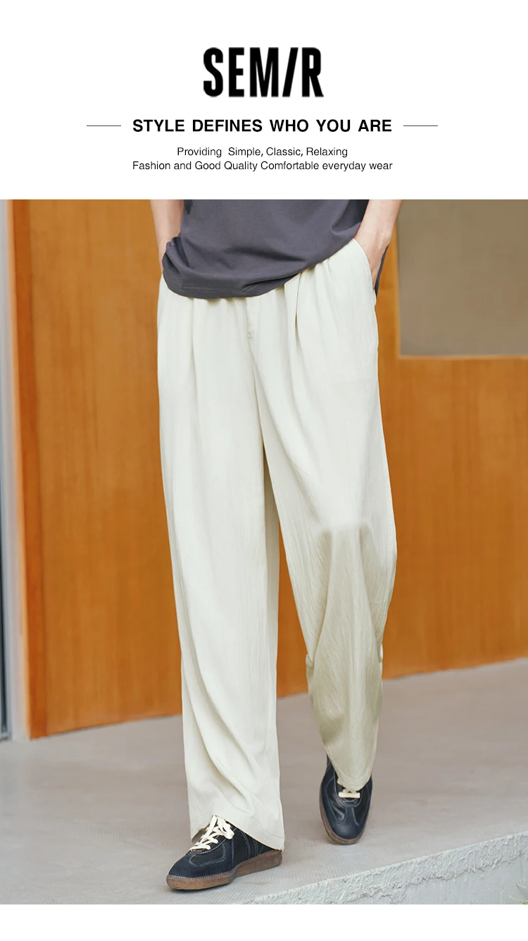 Semir Men Pants Casual Micro Wrinkle A Line Loose Drape Comfort Tall Slim Fit Wide Leg 2026 Summer Fashion Top