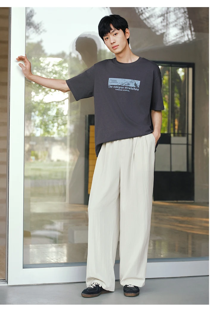 Semir Men Pants Casual Micro Wrinkle A Line Loose Drape Comfort Tall Slim Fit Wide Leg 2026 Summer Fashion Top