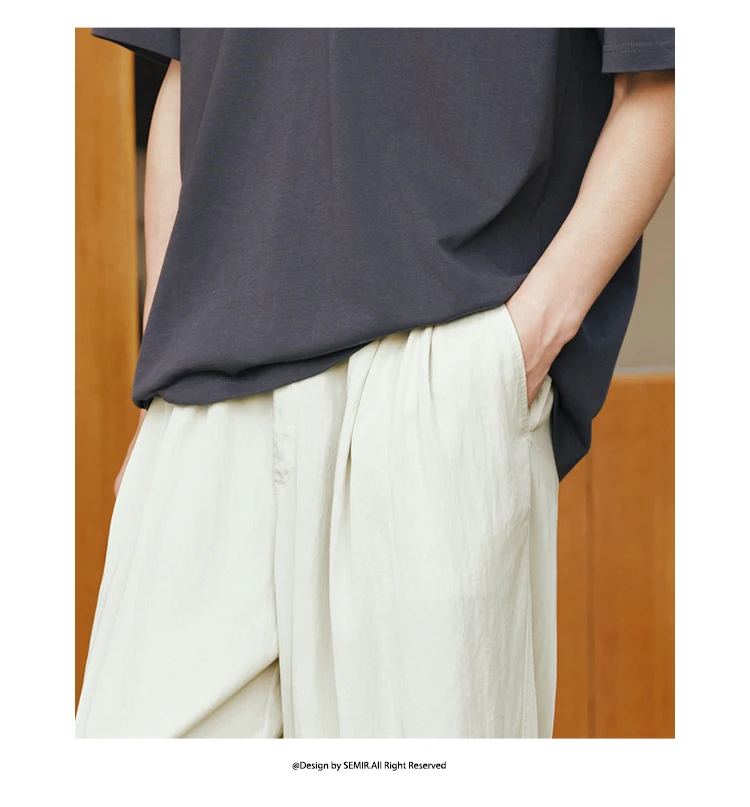 Semir Men Pants Casual Micro Wrinkle A Line Loose Drape Comfort Tall Slim Fit Wide Leg 2026 Summer Fashion Top