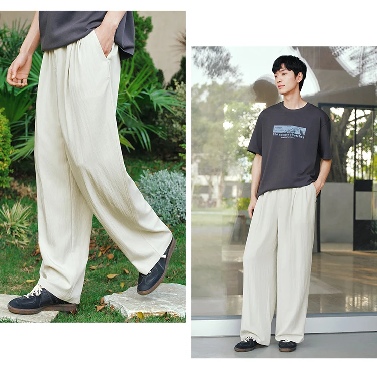 Semir Men Pants Casual Micro Wrinkle A Line Loose Drape Comfort Tall Slim Fit Wide Leg 2026 Summer Fashion Top