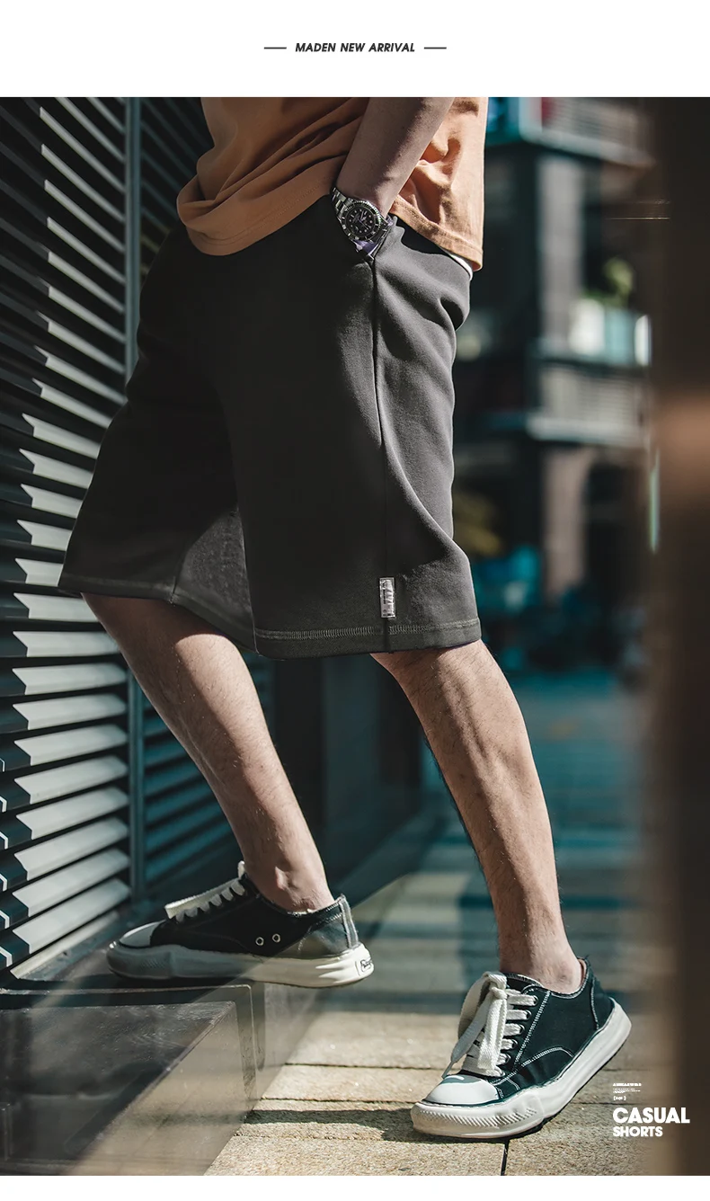 Maden Vintage Heavyweight Gray Knitted Shorts for Men Summer Casual Basketball Sport Short Pants Elastic Waist Cotton Sweatpants