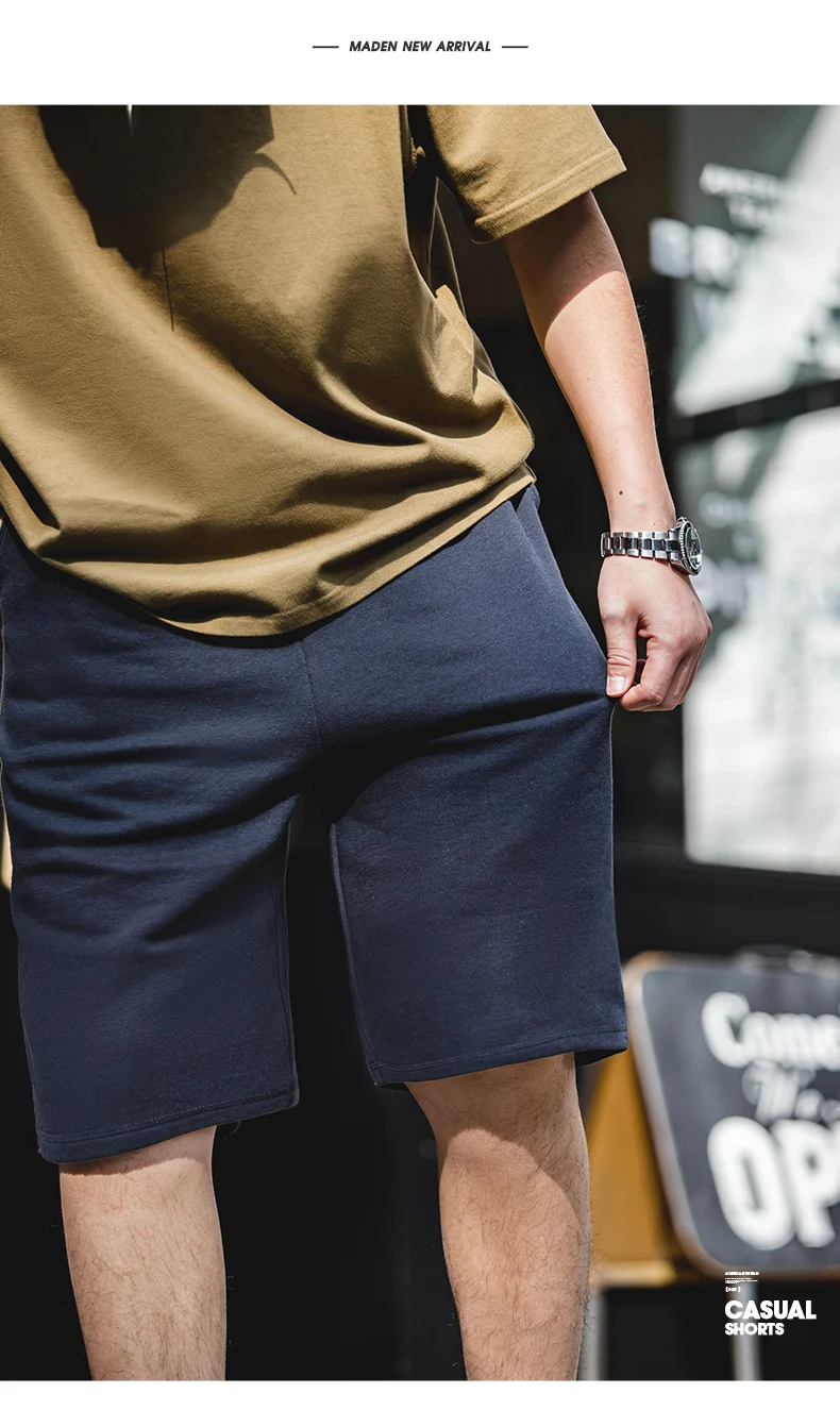 Maden Vintage Heavyweight Gray Knitted Shorts for Men Summer Casual Basketball Sport Short Pants Elastic Waist Cotton Sweatpants