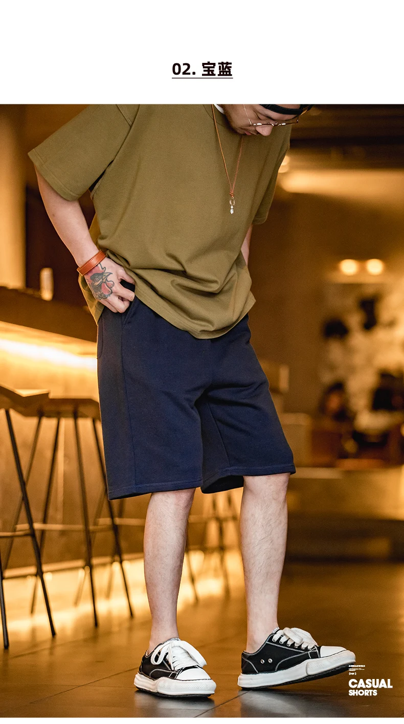 Maden Vintage Heavyweight Gray Knitted Shorts for Men Summer Casual Basketball Sport Short Pants Elastic Waist Cotton Sweatpants