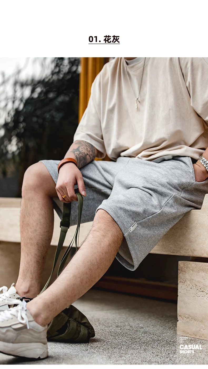 Maden Vintage Heavyweight Gray Knitted Shorts for Men Summer Casual Basketball Sport Short Pants Elastic Waist Cotton Sweatpants