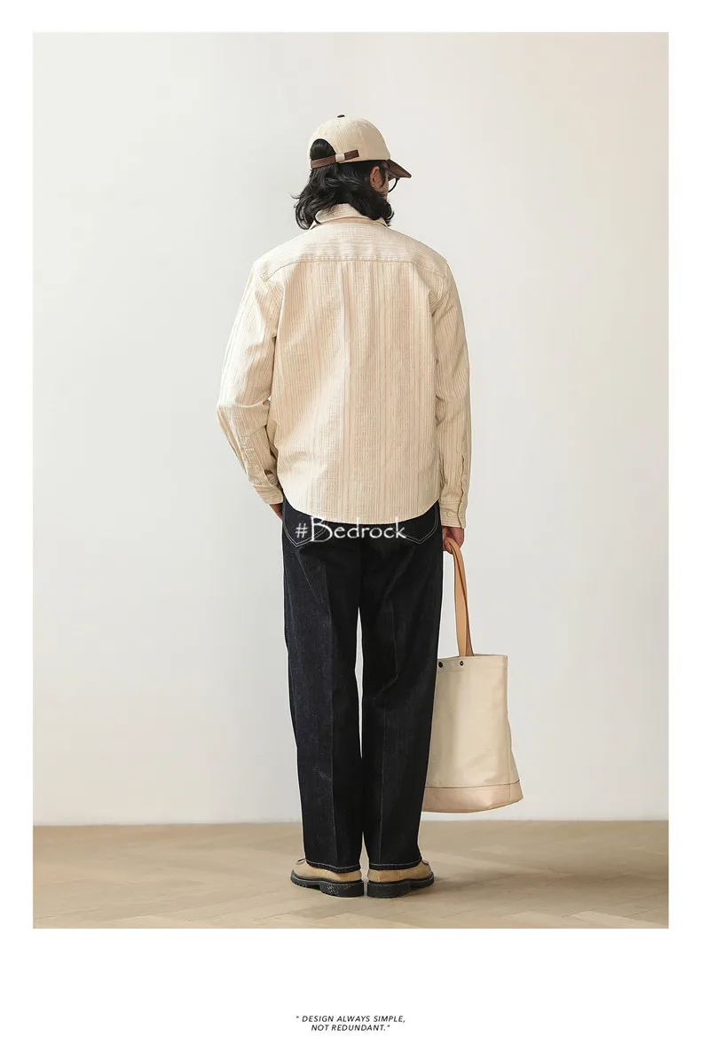 MBBCAR American style vintage 100% cotton beige shirts for men 4 yarn-dyed simple one wash casual Men's shirts and blouses 9236