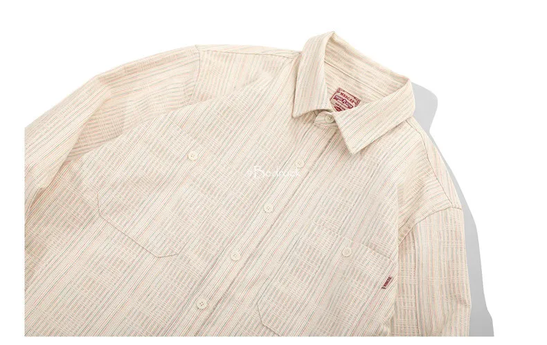 MBBCAR American style vintage 100% cotton beige shirts for men 4 yarn-dyed simple one wash casual Men's shirts and blouses 9236