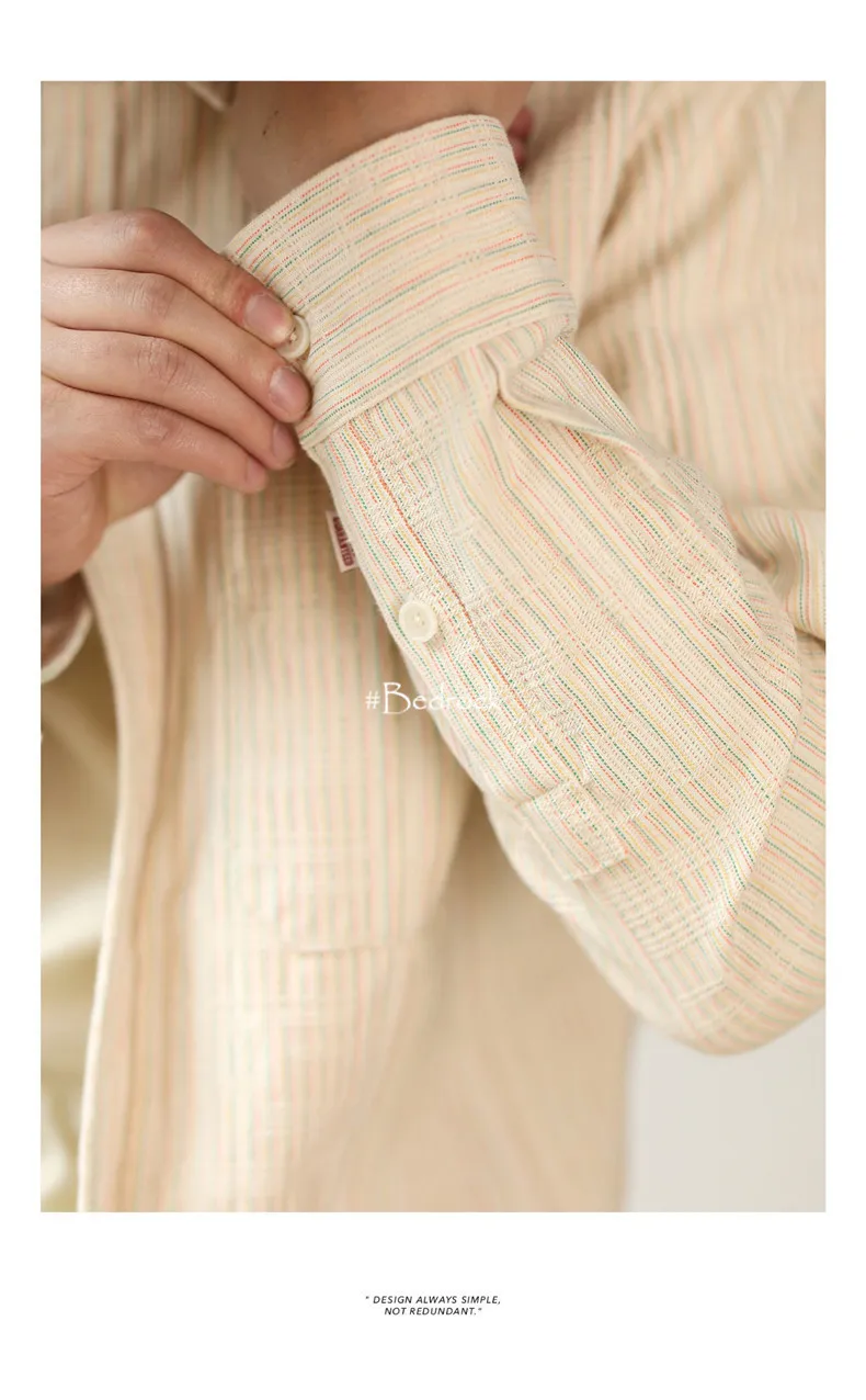 MBBCAR American style vintage 100% cotton beige shirts for men 4 yarn-dyed simple one wash casual Men's shirts and blouses 9236