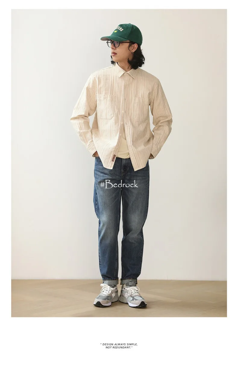 MBBCAR American style vintage 100% cotton beige shirts for men 4 yarn-dyed simple one wash casual Men's shirts and blouses 9236