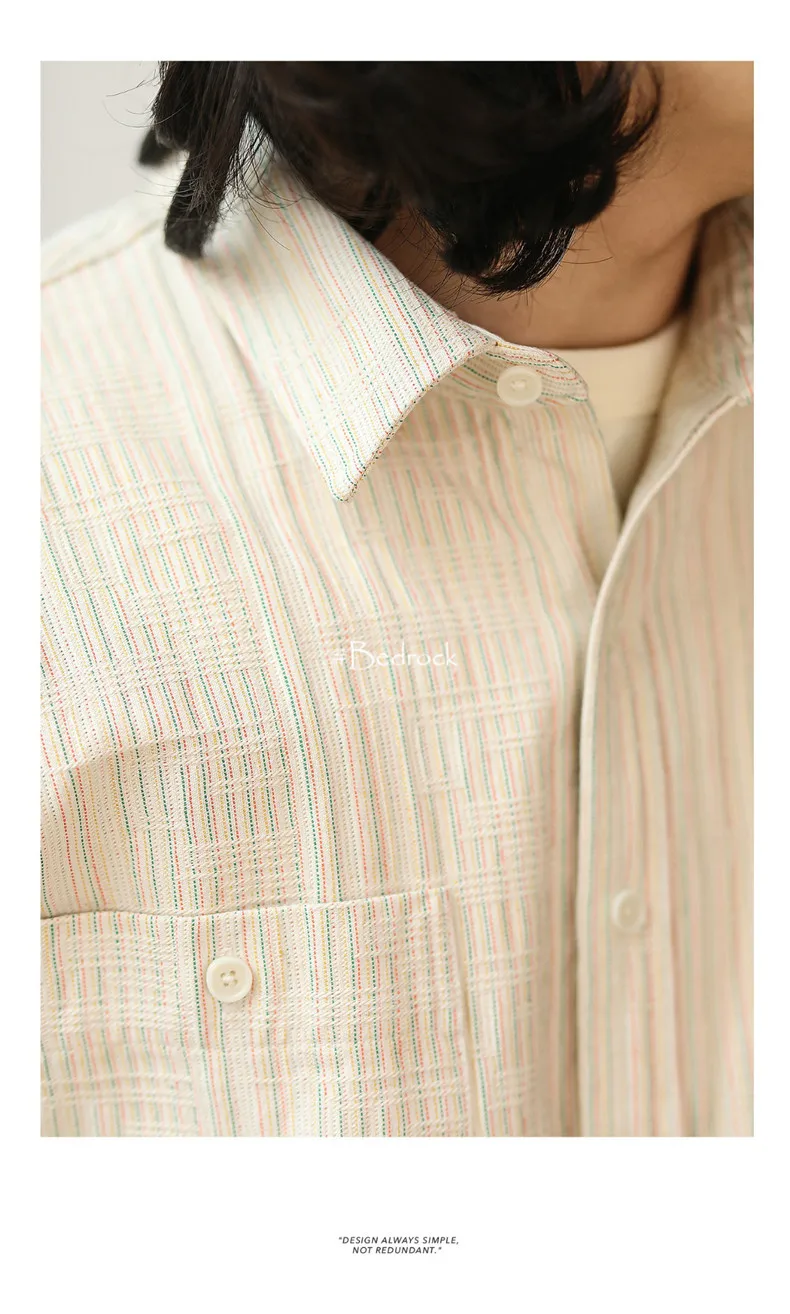 MBBCAR American style vintage 100% cotton beige shirts for men 4 yarn-dyed simple one wash casual Men's shirts and blouses 9236