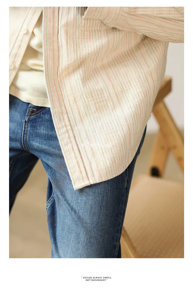 MBBCAR American style vintage 100% cotton beige shirts for men 4 yarn-dyed simple one wash casual Men's shirts and blouses 9236