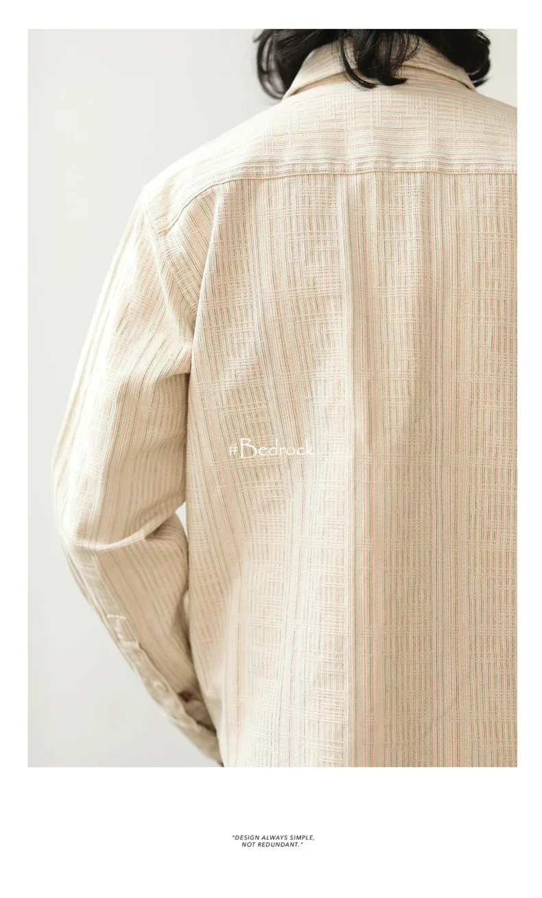 MBBCAR American style vintage 100% cotton beige shirts for men 4 yarn-dyed simple one wash casual Men's shirts and blouses 9236
