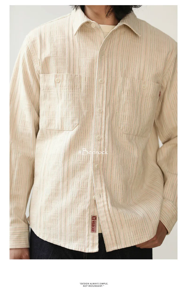 MBBCAR American style vintage 100% cotton beige shirts for men 4 yarn-dyed simple one wash casual Men's shirts and blouses 9236