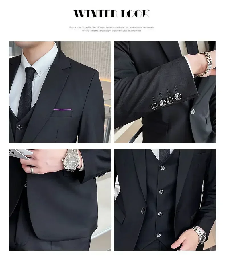 S-9XL New (Blazer+Vest+Pants) Men's Fashion Business Gentleman Professional Formal Dress Korean Version Banquet Dress Suit 6XL