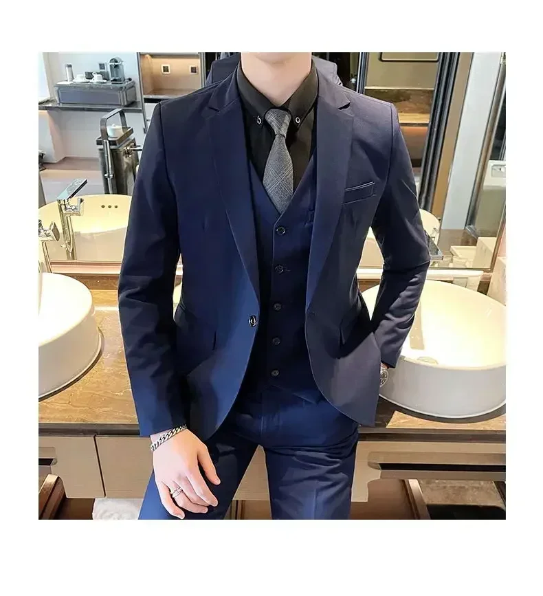 S-9XL New (Blazer+Vest+Pants) Men's Fashion Business Gentleman Professional Formal Dress Korean Version Banquet Dress Suit 6XL
