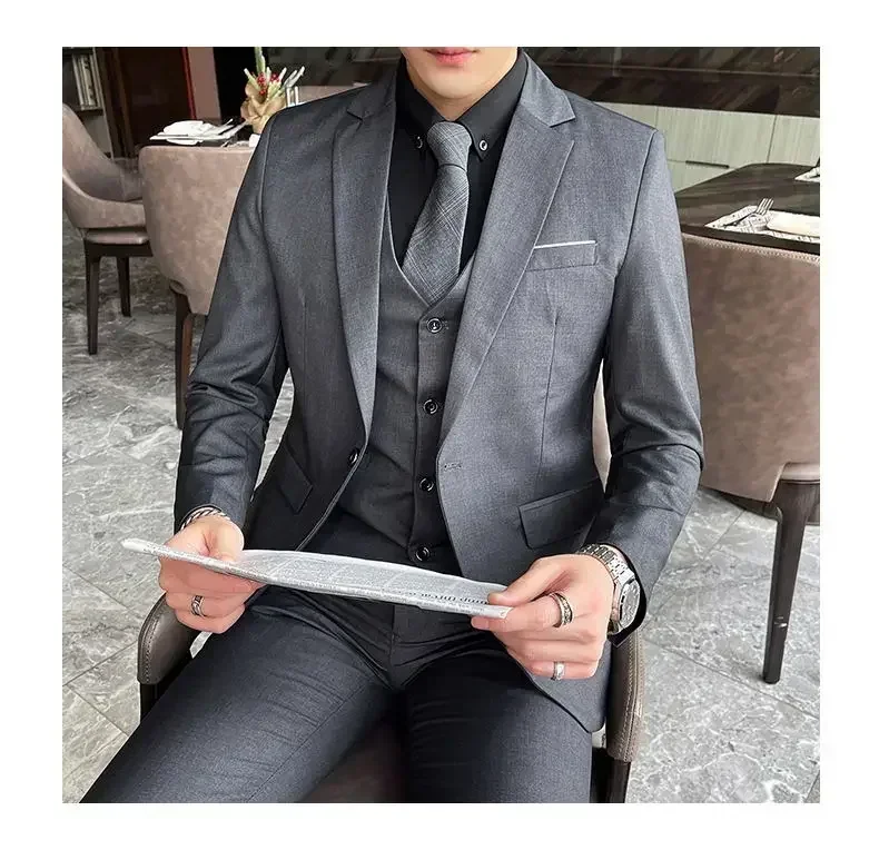 S-9XL New (Blazer+Vest+Pants) Men's Fashion Business Gentleman Professional Formal Dress Korean Version Banquet Dress Suit 6XL