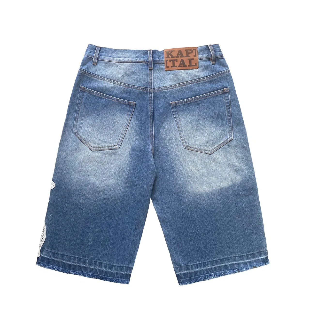 Kapital Vintage Kazuhiro Hirata Japanese Vintage Pinted Bone Loose Straight Denim Shorts for Men