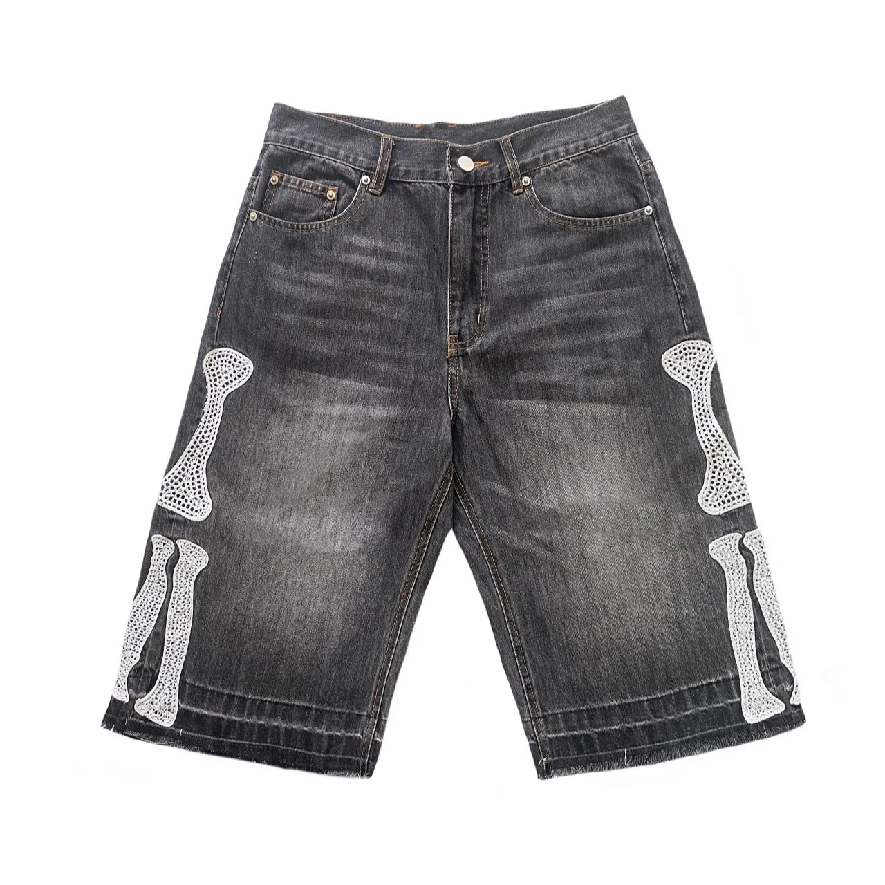 Kapital Vintage Kazuhiro Hirata Japanese Vintage Pinted Bone Loose Straight Denim Shorts for Men