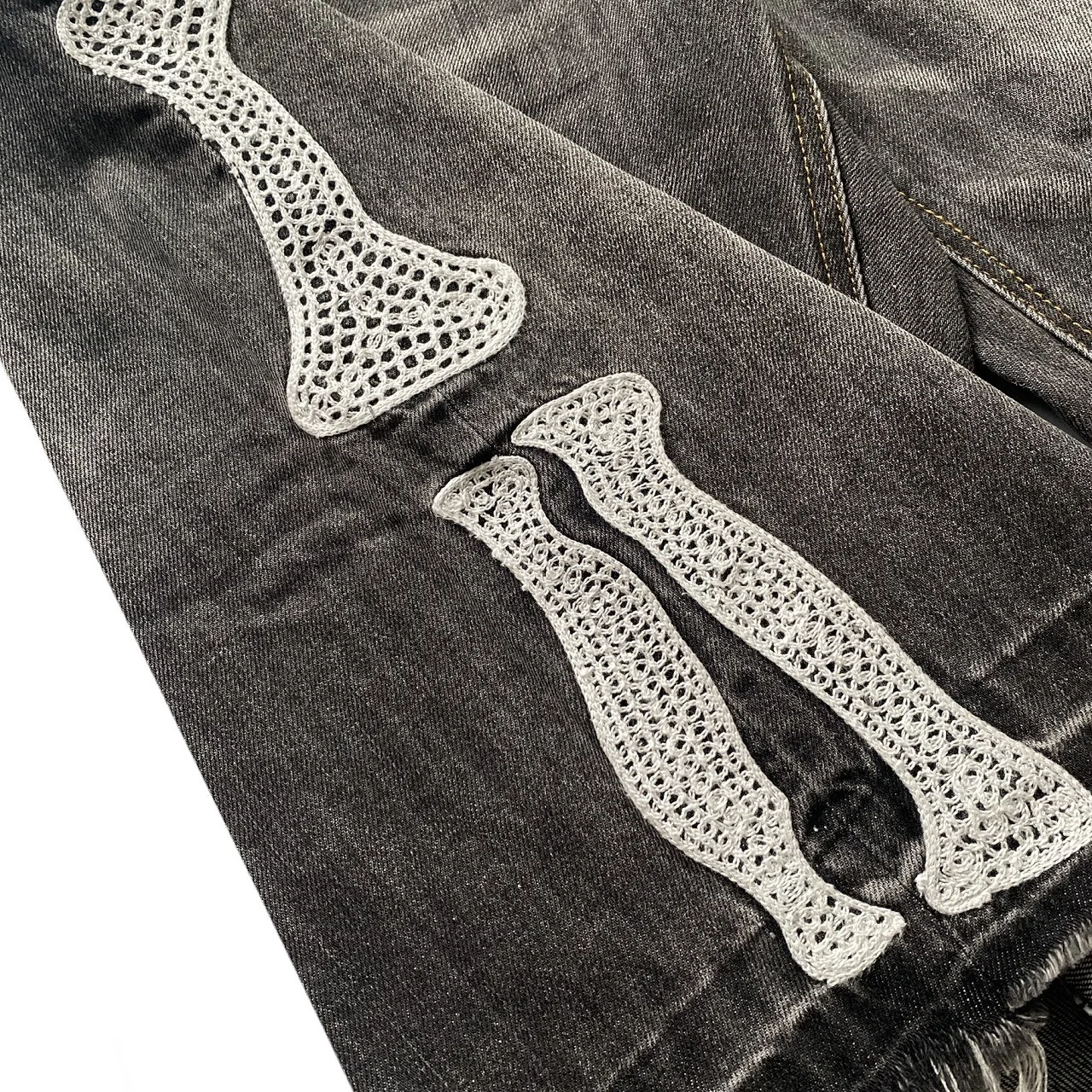 Kapital Vintage Kazuhiro Hirata Japanese Vintage Pinted Bone Loose Straight Denim Shorts for Men