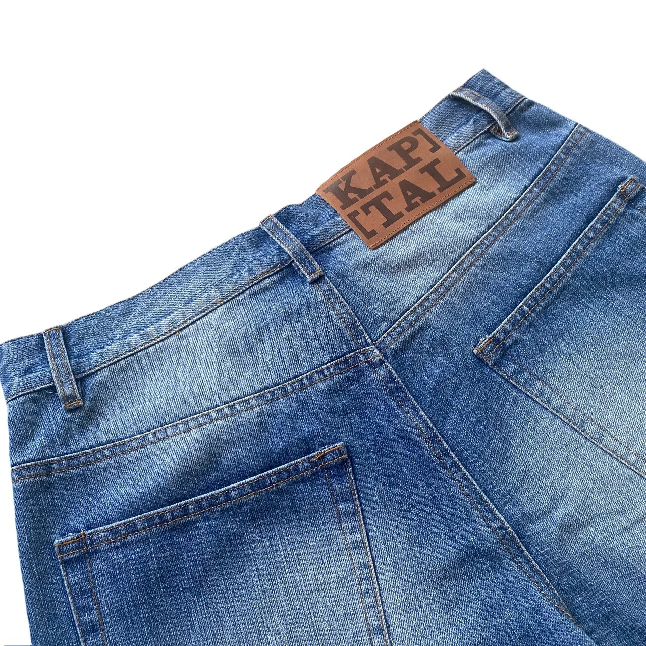 Kapital Vintage Kazuhiro Hirata Japanese Vintage Pinted Bone Loose Straight Denim Shorts for Men
