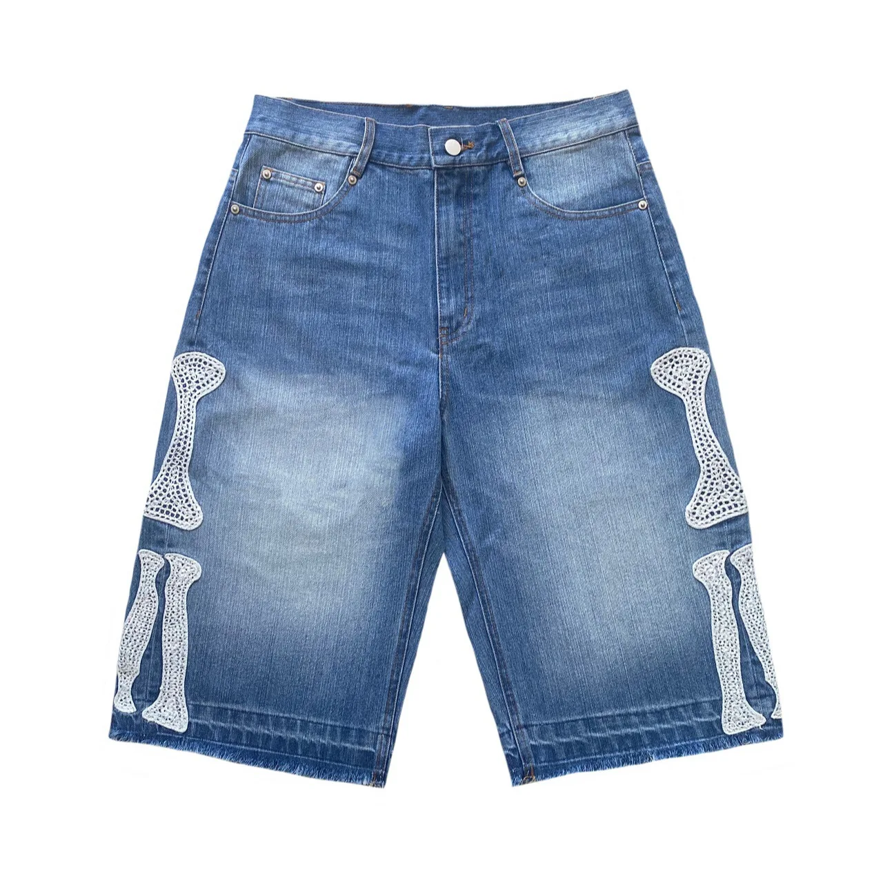 Kapital Vintage Kazuhiro Hirata Japanese Vintage Pinted Bone Loose Straight Denim Shorts for Men
