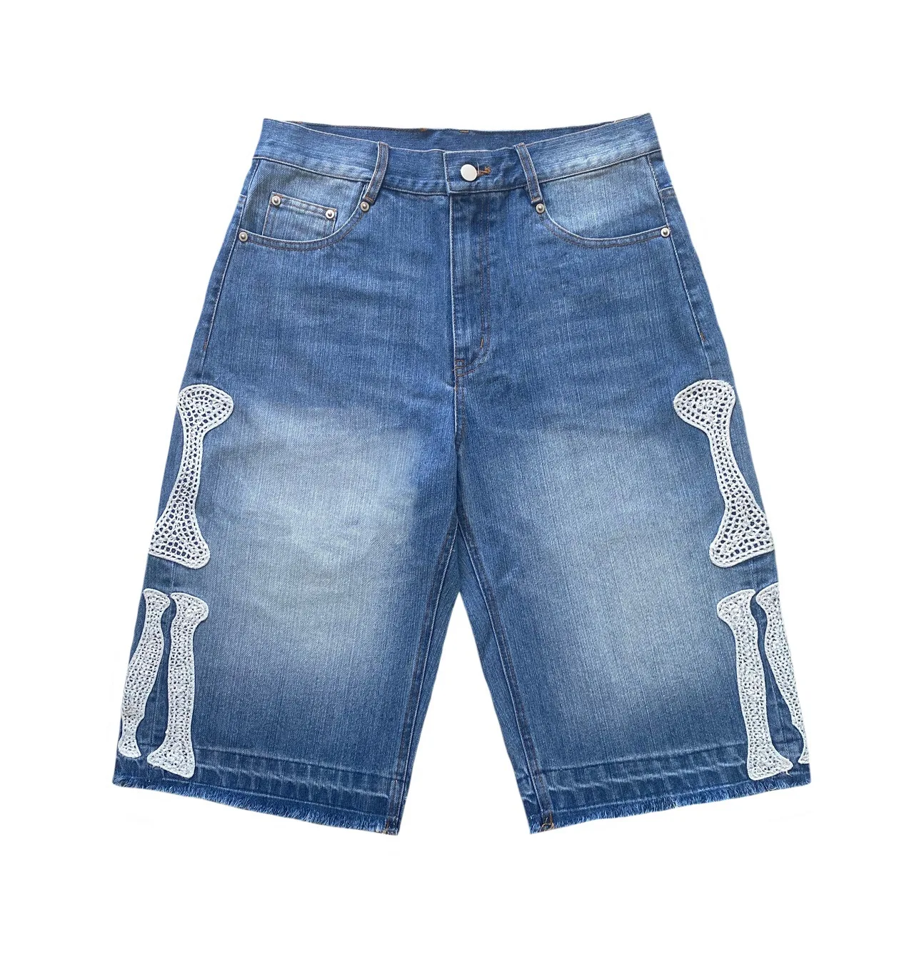 Kapital Vintage Kazuhiro Hirata Japanese Vintage Pinted Bone Loose Straight Denim Shorts for Men