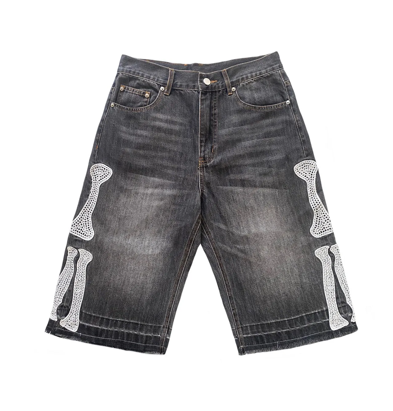 Kapital Vintage Kazuhiro Hirata Japanese Vintage Pinted Bone Loose Straight Denim Shorts for Men