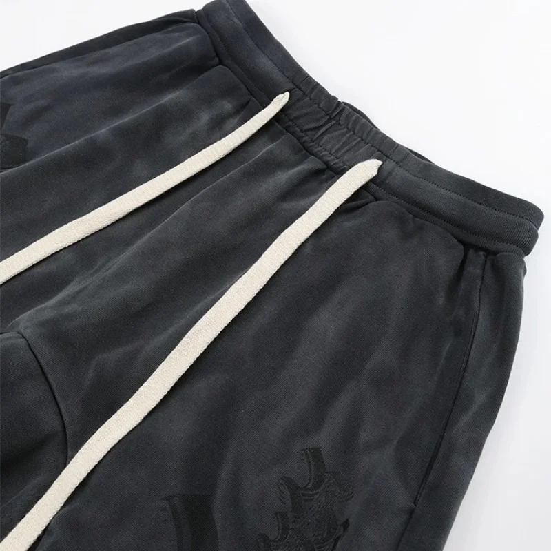 Vintage Washed 123 Print Baggy Shorts Men Streetwear Cotton Sweat Shorts