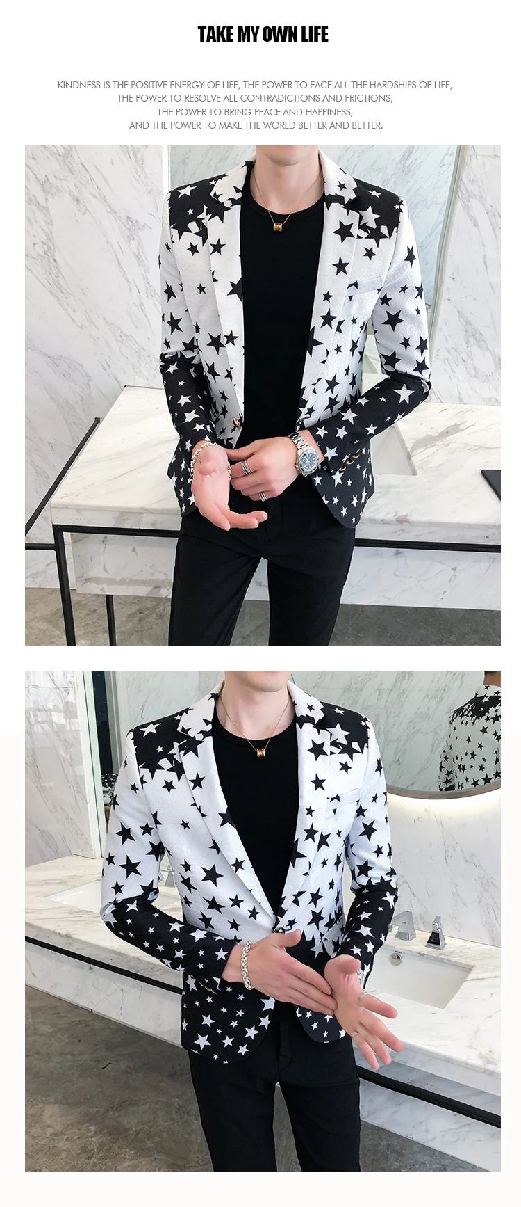 Star Print Slim Fit Blazers 2026 New Men's Club Dress Groom Tuxedo Men's Formal Wedding Prom Suit Jacket Brand Costume Homme