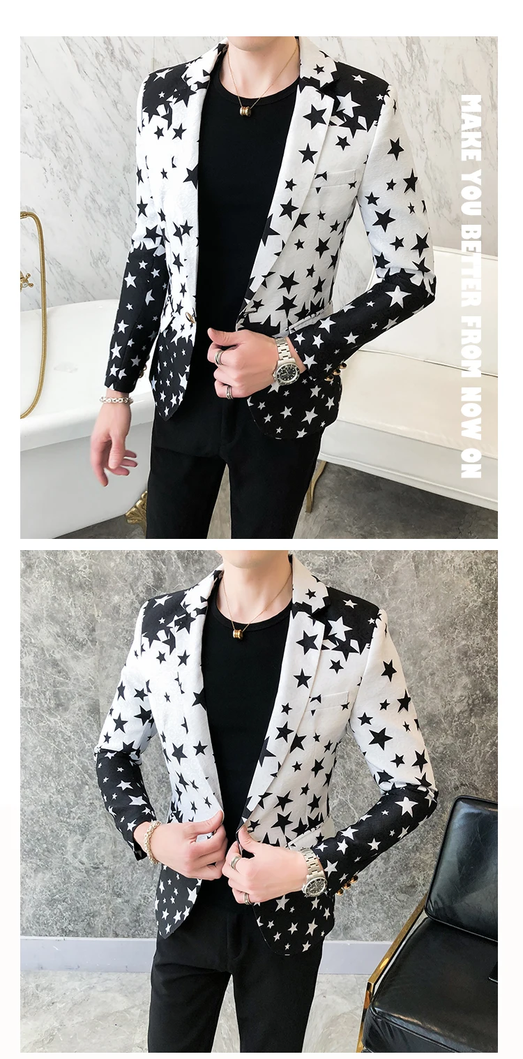 Star Print Slim Fit Blazers 2026 New Men's Club Dress Groom Tuxedo Men's Formal Wedding Prom Suit Jacket Brand Costume Homme