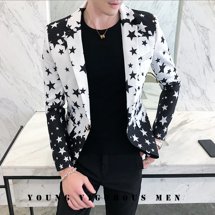 Star Print Slim Fit Blazers 2026 New Men's Club Dress Groom Tuxedo Men's Formal Wedding Prom Suit Jacket Brand Costume Homme