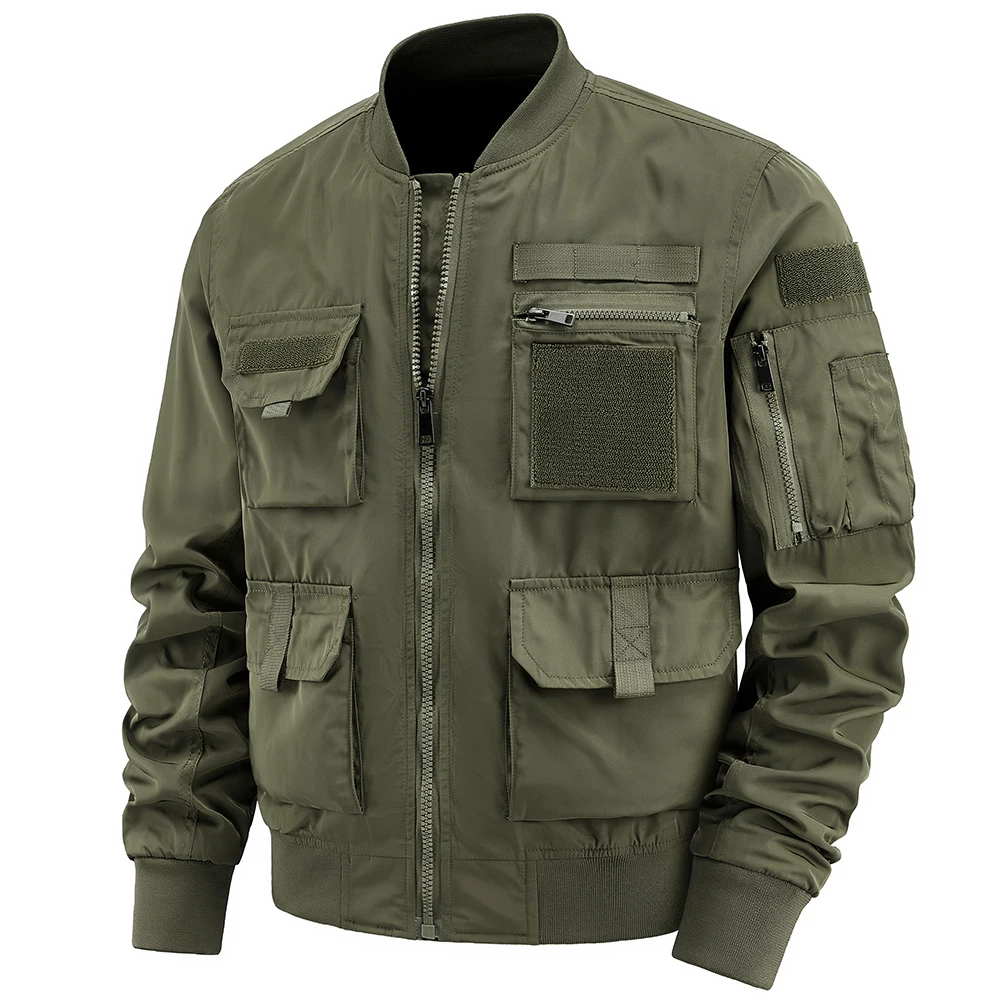 Spring And Autumn New Men's Jacket Solid Color Multi-Pocket Zipper Jacket Fashion Simple Casual Versatile Mening's Clothing